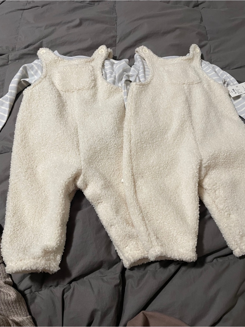 NWT 2 Cloud Island Sherpa Baby Overall gray/blue stripe shirt kid size 6/9 month